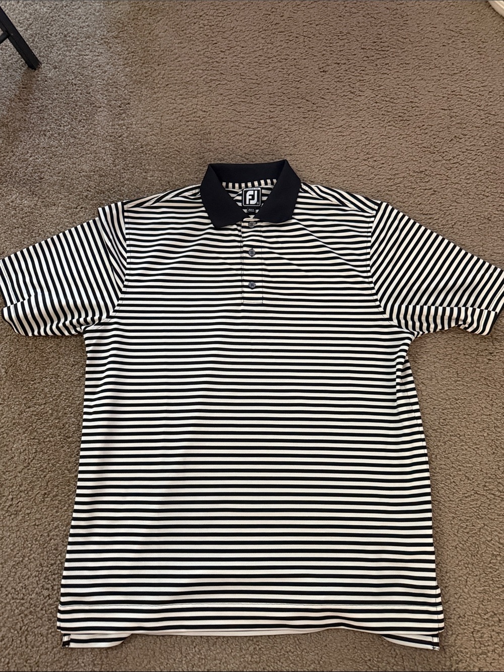 FootJoy Black & White Horizontal Stripe Golf Polo